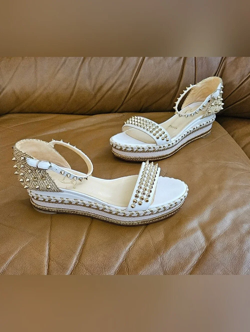 Christian Louboutin  Espadrille Spike-Studded Spikes Wedge Sandals Size 7 US